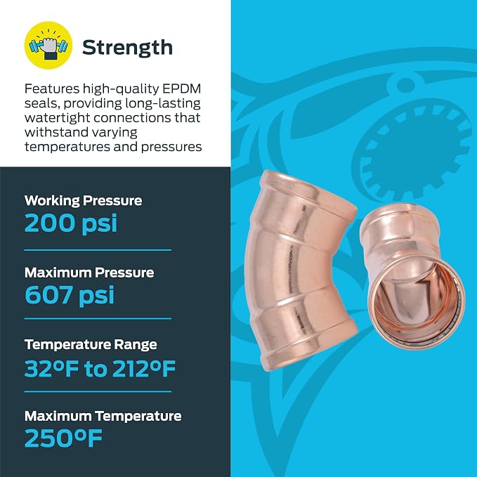 SharkBite 4 x 4 Inch 45 Degree Elbow, Copper Press Plumbing Fitting, UPR05105