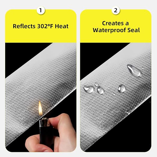 3 Inch x 65 Ft Fiberglass Reinforced Aluminum Foil Tape, 6 Mil Heavy Duty Heat Resistant to 500°F Waterproof for HVAC Ducts, Dryer Vents, Furnace Connections, Exhaust & Pipe Insulation