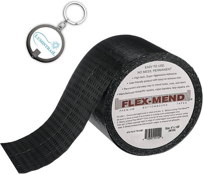 Lumintrail Flex Mend Mobile Home RV Underbelly Pan Bottom Board Repair Tape | 4" x 108' | Permanent Adhesive Patch Repair For Mobile Homes, RV, Vapor Barrier | with a Lumintrail Keychain Light