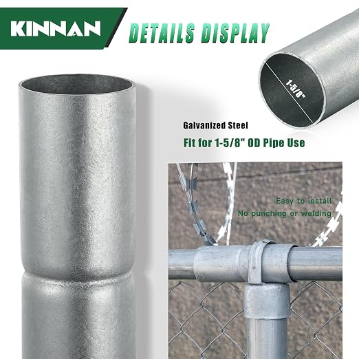 KINNAN 1-5/8" Top Rail Sleeves for Chain Link Fence, Galvanized Steel Top Rail Connector for 1-5/8" OD Pipe/Rail, 6 PCS