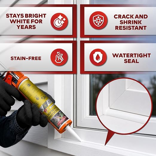XFasten White Silicone Caulk 10.1oz (4-Pack, 40.4oz Total) Odorless 100% Silicone Waterproof Sealant for RV Caulking Exterior, Aquarium Silicone, Bathtub Caulk, Window | Weatherproof Bathroom Caulk