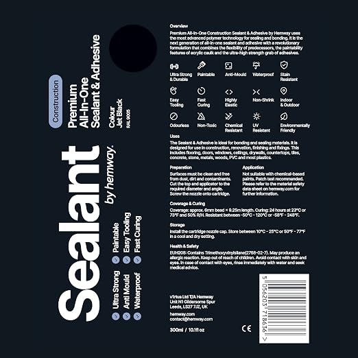 Hemway Jet Black Construction Sealant & Adhesive - 300ml 1 Pack