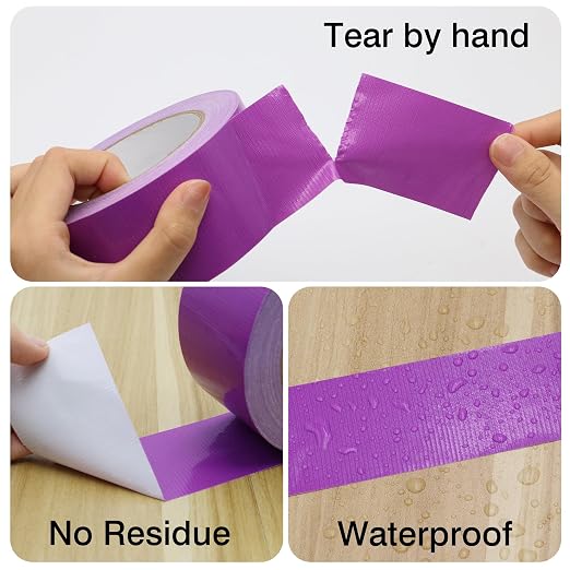 Heavy Duty Duct Tape 2 Inch X 33 Yards, 8.5 Mil Thickness, Multi Purpose Purple Duct Tape, No Residue, Waterproof and Tear by Hand - for Repairs, Industrial, Professional Use (Pack of 2)