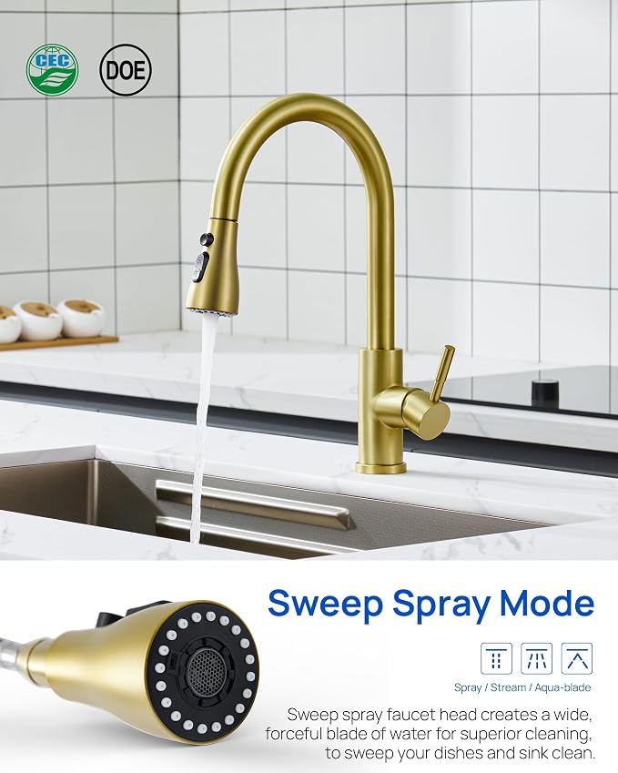 J-HVA Pull Down Kitchen Faucet Sprayer Head Replacement, Brushed Gold