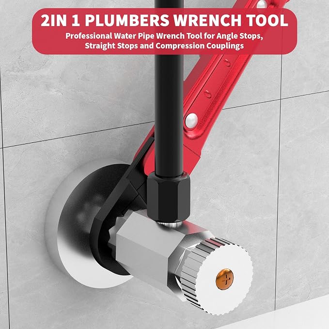 Angle Stop Wrench Kit, 3-Piece Plumbing Tool Set with Compression Sleeve Puller & 4-Way Sillcock Key, 15/16" & 5/8" Plumber Wrench for 3/8" & 1/2" Angle Stop Valves, Tight Spaces