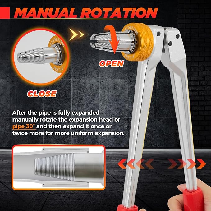 Saker PEX Tube Expansion Tool Kit | PEX-A Expansion Tool with 1/2'', 3/4'',1'' Expansion Heads | Mannual Expander Tool Kit SD-F1960 Standard PEX Coupling | Includes 1/2", 3/4" & 1" Heads, Compatible with PEX-A Tubing, Manual Expansion Tool, SD-F1960 St...