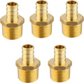 5PC Pex Barb Crimp Brass Fittings 1/2 Inch x 1/2 Inch NPT Male Adapter | ASTM F1807,For Potable Water-PEX1807017(5)