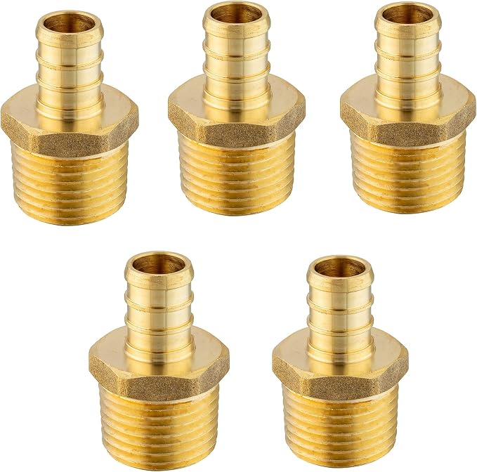 5PC Pex Barb Crimp Brass Fittings 1/2 Inch x 1/2 Inch NPT Male Adapter | ASTM F1807,For Potable Water-PEX1807017(5)