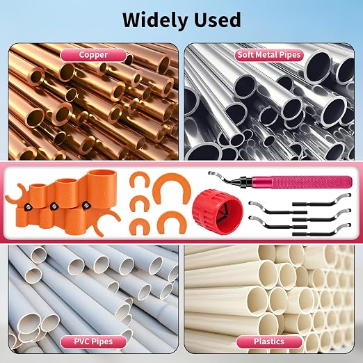 13 PCS Pipe Deburring Tool Set, Removal Tools Set for Fittings, Deburring Tool with 5 High Speed Steel Blades,Inner Outer Reamer Pipe Tubing Chamfer Tool for PVC PEX Copper Aluminum Pipes