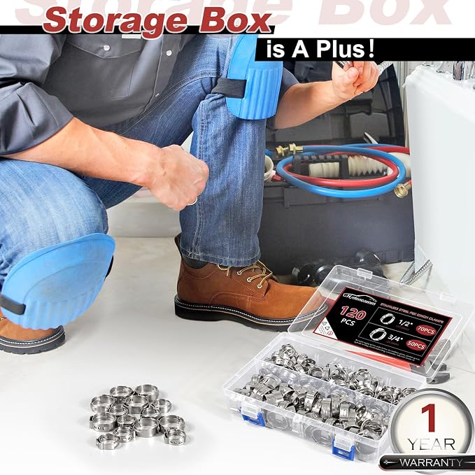 120PCS 1/2",3/4" PEX Clinch Clamps Kit, 304 Stainless Steel | 2 Sizes Pex Clamps PEX Clamp Rings, Rings Pinch Clamps for PEX Tubing Pipe Fitting Connections
