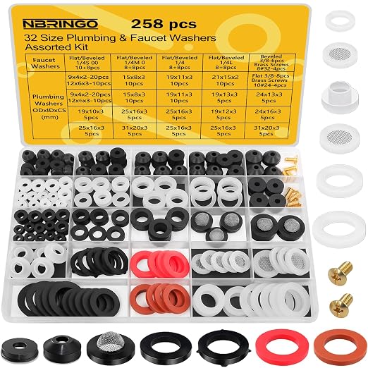 258 Pcs Hose Bib Repair Kit, Assorted Faucet and Plumbing Washers