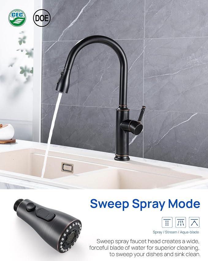 Pull Down Kitchen Faucet Sprayer Head Replacement Part, 15 Connectors, 3 Function Pull Out Sink Sprayer Replacement Nozzle, Kitchen Faucet Head Hose Spray Tap Spout,Oil Rubbed Bronze