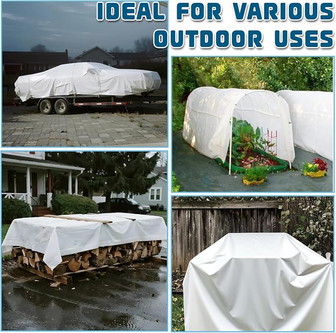Self-Adhesive Roof Tarp | 5’ x 5’ Heavy Duty Roof Tarp with Self Stick Roll Butyl Tape White Multi Purpose Thick UV-Resistant Roof Waterproof Cloth for Leaks, Roof Repairs