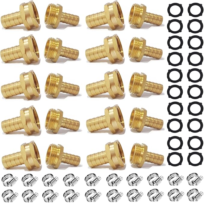 Garden Solid brass Hose Repair Connector with Clamps,Fit for Garden Hose Fitting, Male and Female Hose Fittings 10 Set (1/2-10 Set)