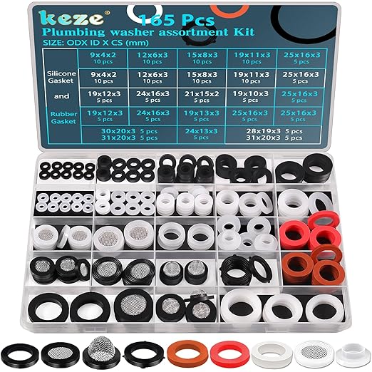 KEZE 233 pcs Bevel Washer and Plumbing Flat Head Washers and 165 PCS Silicone Gasket Seals Kit for Faucet Splitter Gasket Leak Plumbes Valve Stem Worn Out Repair