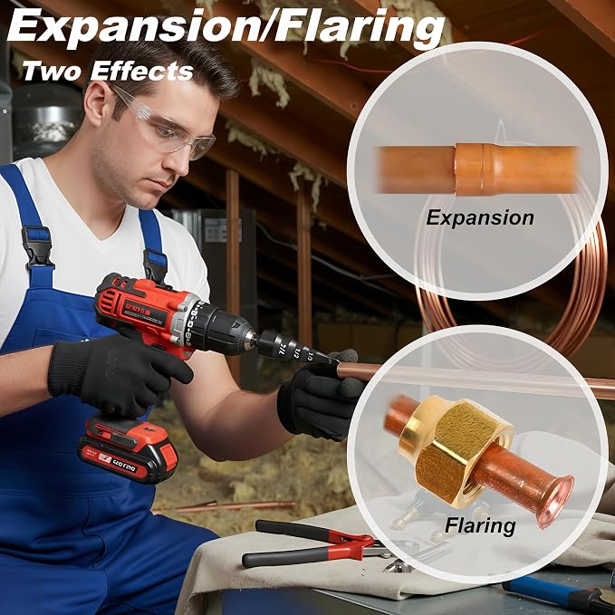 9PCS Swage Tool HVAC Repairing Set with Bit Holders, Hvac Gifts, Air Conditioner Copper Tube Expander Swaging Tool Drill Bit, 5in1 Copper Pipe Expander Swaging Drill Set 1/4'', 3/8'',1/2'',5/8'',3/4''