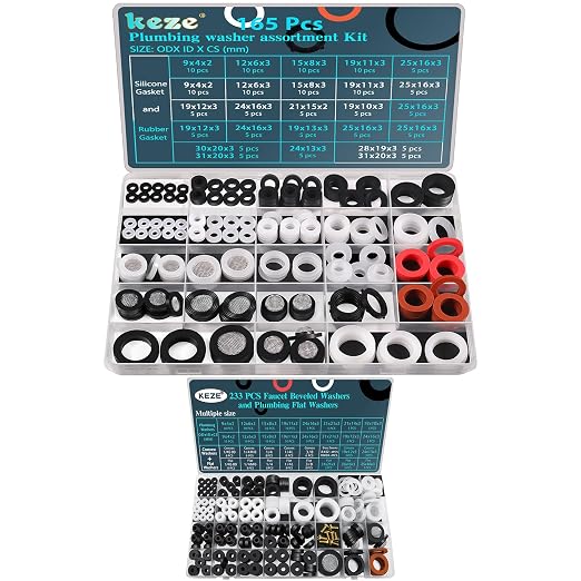 KEZE 233 pcs Bevel Washer and Plumbing Flat Head Washers and 165 PCS Silicone Gasket Seals Kit for Faucet Splitter Gasket Leak Plumbes Valve Stem Worn Out Repair