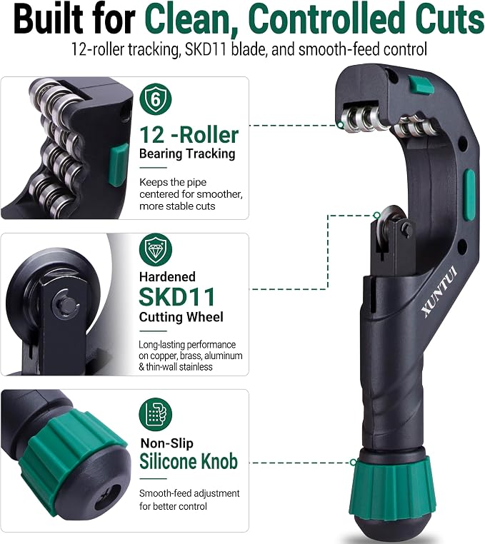 Large Pipe Cutter, 1/4"-2-3/4" OD Tubing Cutter Kit | For Copper, Aluminum, Brass & Thin-Wall Stainless, Includes Deburrer, Spare SKD11 Wheel & HSS Blade