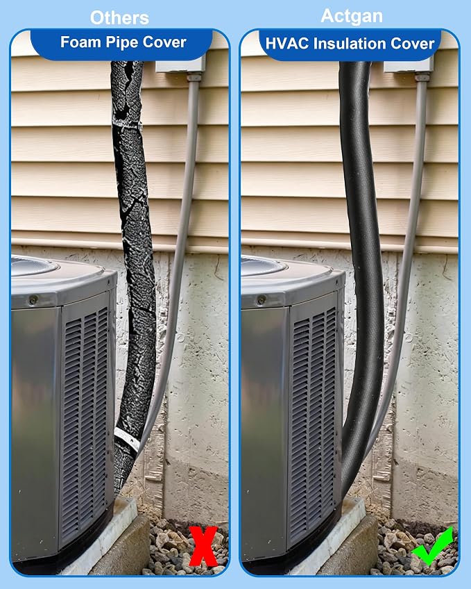 HVAC Pipe Insulation Cover 72"x10.2" AC Line Insulation Sleeve, Outdoor 5-Layer 600D Oxford Air Conditioner Line Insulation Cover for Mini Split, AC Copper Lines, Heat Pump Sunproof Anti-Freeze Black