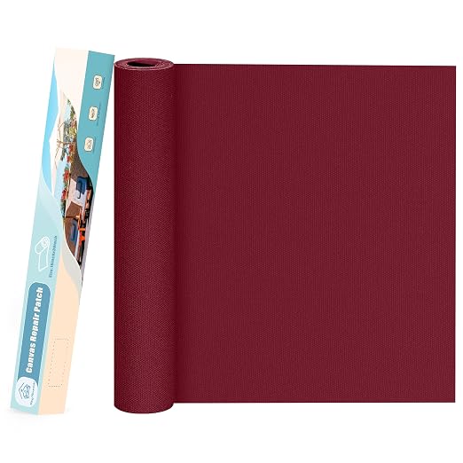 KING MOUNTAIN Canvas Repair Patch 16×30 Inch Self-Adhesive Waterproof Fabric Patch for Sofas, Tents, Furniture,Tote Bags, Car Seats (Burgundy)