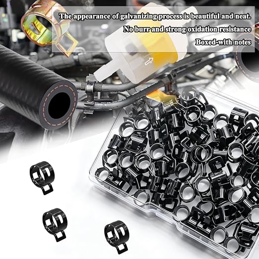 50Pcs 8mm Spring Band Hose Clamps, Black Fuel Line Hose Clamp Low Pressure Air Clip Strap for Silicone Vacuum Hose Fuel Line Clamps