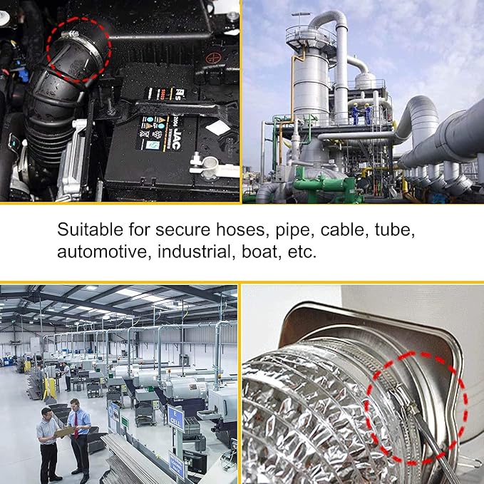 3" 4” 5" Adjustable 304 Stainless Steel Duct Clamps (3 Sizes, 6Pcs) | Hose Clamps Assortment Kit, Air Ducting Clamp, Worm Drive Pipe Clamps for Plumbing, Automotive and Mechanical Applications