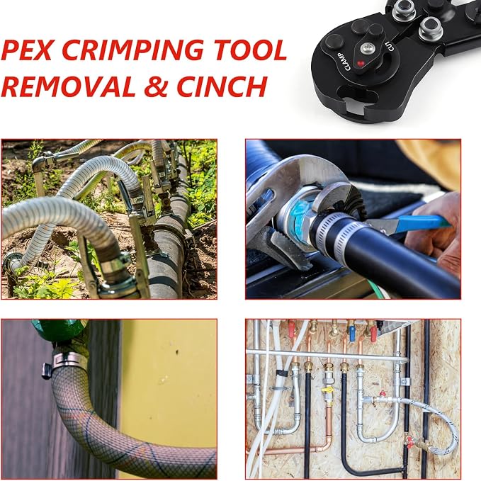 Pex Crimping Tool Kit Cinch and Remove Dual-Function Pex Crimp Tool 3/8" to 1" Pex Crimper with Pex Cutter and 35pcs 1/2" 3/4" Stainless Steel Pex Clamps