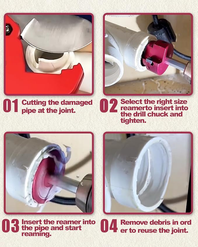 PVC Pipe Reamer Kit Includes 1-1/2, 2 Inch, PVC Fitting Saver for SCH40 | Plastic Pipe Fitting Reamer Socket Saver Plumbing Tool with 3/8-Inch Hex Shaft for Schedule 40 Fits Standard 1/2" Drill