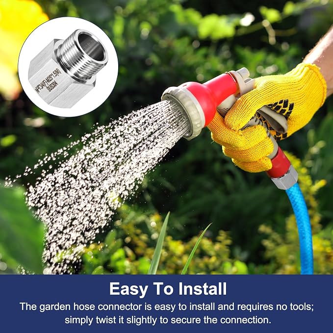 M METERXITY 2-Pack Garden Hose Adapter, Stainless Steel 3/4" NPT Female x M25x1.5 NPT Male Threaded Connector with Sealing Tape Garden Hose Convert Fitting for Pipe Fitting/Shower