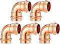 Therwen 5 Pcs 1 Inch Copper Pipe Press Fittings, 90 Degree Elbow Coupling Zero Lead, Elbow Press Adapter Fittings Coupling for Plumbing