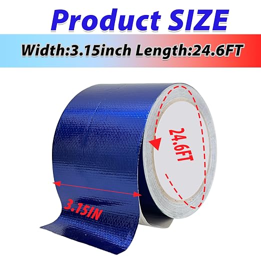 Waterproof Repair Tape for Fabric,Outdoor Repair 3.1IN x24.6FT (Blue)- for RV Roof, Tarp, Tent, Sail and Boat Cover Outdoor Repair Patch, Multipurpose Awning Repair Tape