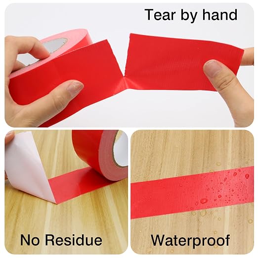 Heavy Duty Duct Tape 2 Inch X 33 Yards, 8.5 Mil Thickness, Multi Purpose Red Duct Tape, No Residue, Waterproof and Tear by Hand - for Repairs, Industrial, Professional Use