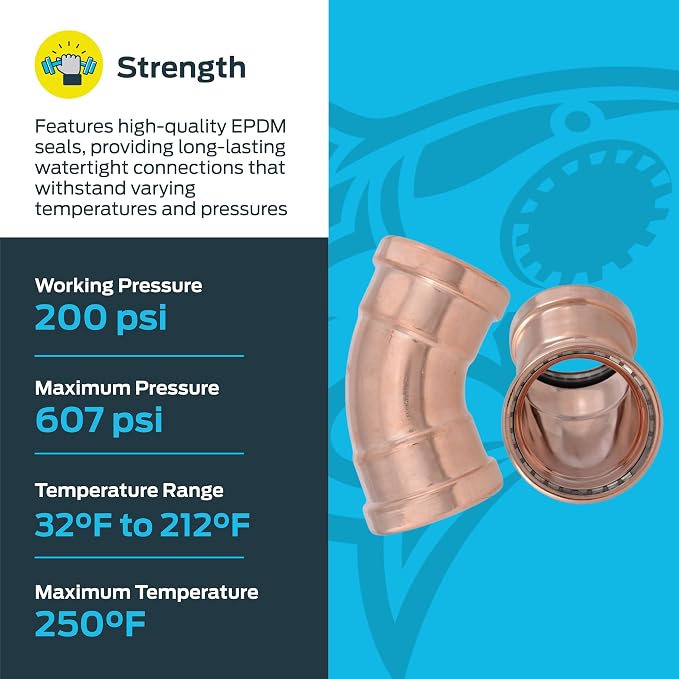 SharkBite 3 x 3 Inch 45 Degree Elbow, Copper Press Plumbing Fitting, UPR0579