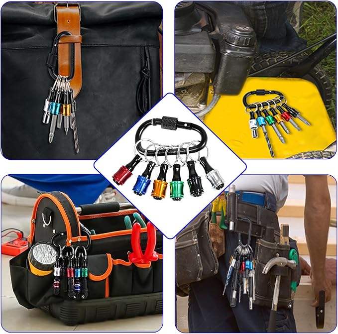 6 Pcs Bit Holders, 1/4 Socket Hex Shank Screwdriver Bit Holder | for Impact Driver Drill Bit Keychain Extension Bar, Quick Release Easy Change, Portable Drill Bit Organizer, Gadgets Tool
