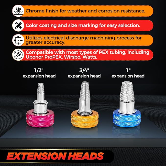 Saker PEX Tube Expansion Tool Kit | PEX-A Expansion Tool with 1/2'', 3/4'',1'' Expansion Heads | Mannual Expander Tool Kit SD-F1960 Standard PEX Coupling | Includes 1/2", 3/4" & 1" Heads, Compatible with PEX-A Tubing, Manual Expansion Tool, SD-F1960 St...