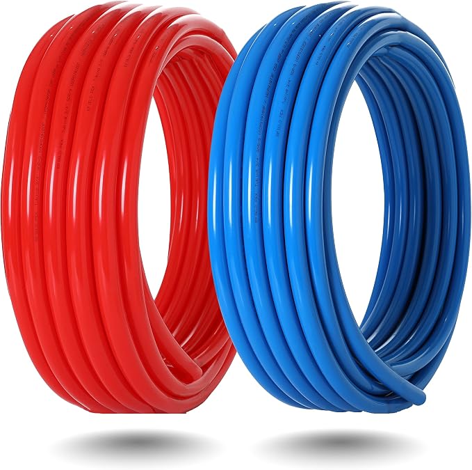 EFIELD 2 Rolls x 100 ft (200 Ft) 1/2 Inch Pex-b Pipe/Tubing | 30 Pcs 1/2-inch Barb Crimp Brass Fittings, 100 Pcs Copper Crimp Rings, Pipe Cutter(PIPE-B026)