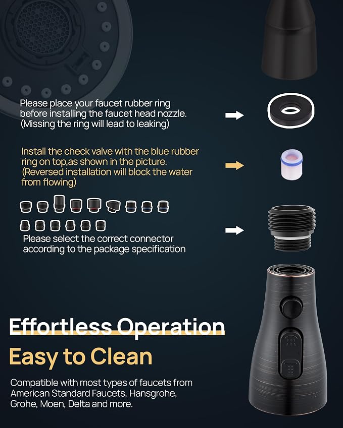 Pull Down Kitchen Faucet Sprayer Head Replacement Part, 15 Connectors, 3 Function Pull Out Sink Sprayer Replacement Nozzle, Kitchen Faucet Head Hose Spray Tap Spout,Oil Rubbed Bronze