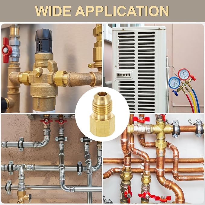 uxcell 4Pcs Brass Seal Plug, 7/16"-20 UNF Male Thread Hex Pipe Fitting, Flare Tube Fittings with Tape for Air Conditioner Pipe Extension Water Gas Line