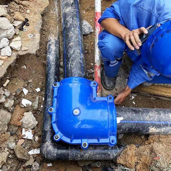 Pipe Elbow Clamp, 1-1/2 Inch (DN40), 90 Degree, Short Radius, PPR/PE/Iron Pipe, Socket Connection, Blue, Iron, 6.28 pounds