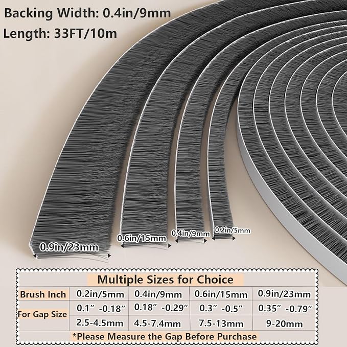 Brush Weather Stripping Door Window Seal,2 Pack 0.2"x 0.4" x33FT | Felt weather stripping,door sweep,sliding glass door applicable,soundproof,door frame sealing,windproof weatherstripping