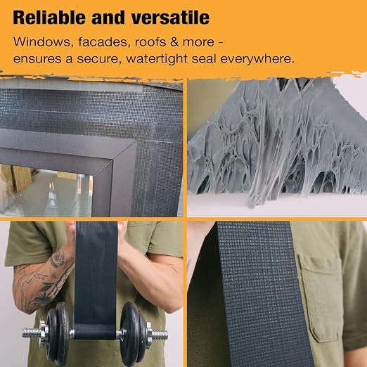 HSS Butyl Sealant Tape 4 Inch x 50 Feet Reinforced EPDM R2+ | 4 in x 50 ft · Black · Reinforced EPDM · Waterproof Butyl Seal Tape for Joints, Roofs, Boats & more · Airtight · Solvent-Free