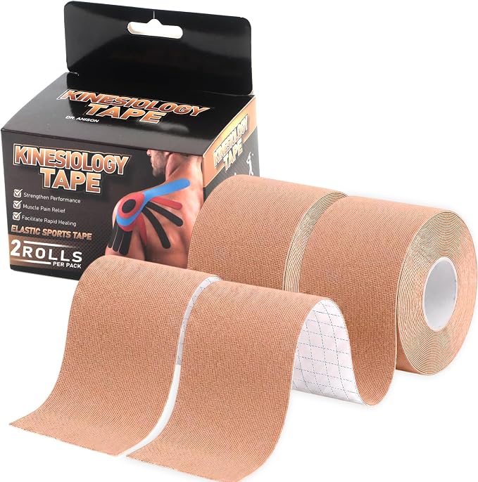 Kinesiology Athletic Tape Roll Sports Kinesio Tape for Skin Uncut | Muscle and Joint Tape Support Recovery for Knee Shoulder Elbow Ankle Neck body Breathable Waterproof 2Inch x 16.4Ft,2Cream