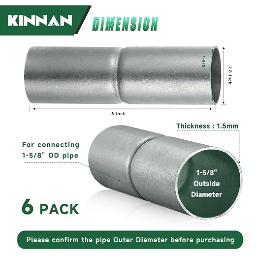 KINNAN 1-5/8" Top Rail Sleeves for Chain Link Fence, Galvanized Steel Top Rail Connector for 1-5/8" OD Pipe/Rail, 6 PCS