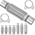 Swpeet 3Pcs 2.2 X 7.9 Inches Exhaust Flex Pipe with 2.2 Inches Exhaust U Clamp Kit, Universal Type Stainless Steel Double Braid Zinc Pipes Exhaust Flex Tube Ideal for Heavy Duty and Cars