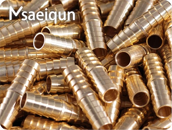 Brass Hose Barb Reducer 3/4" (20mm) to 5/16" (8mm) Reducing Barb Splicer Mender with Stainless Steel Pipe Clamps air Hose Repair kit for Pipe Line/Fuel/Air (Pack of 5)