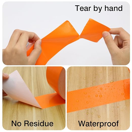 Heavy Duty Duct Tape 2 Inch X 33 Yards, 8.5 Mil Thickness, Multi Purpose Orange Duct Tape, No Residue, Waterproof and Tear by Hand - for Repairs, Industrial, Professional Use (Pack of 2)