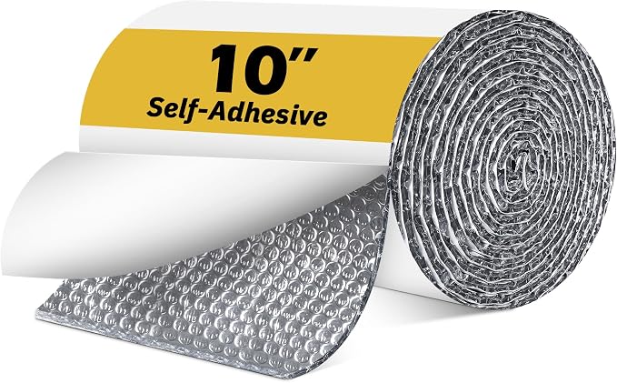 Double Bubble Reflective Foil Insulation Tape, Self-Adhesive Bubble Wrap for Garage Door Insulation, Window Thermal Barrier, Weatherproof, Pipe Insulation Wrap for AC Exhaust Hose, HVAC Duct - 10 inch