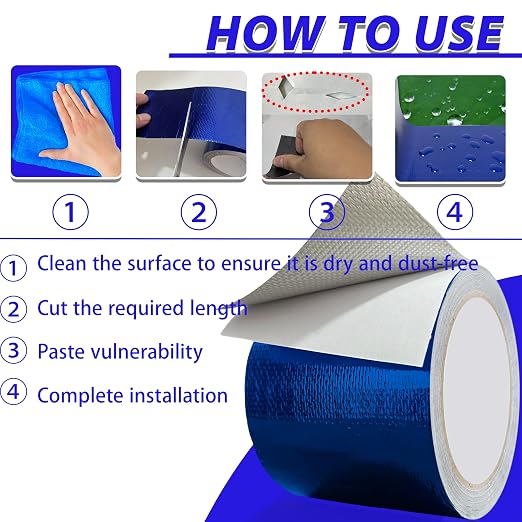 Waterproof Repair Tape for Fabric,Outdoor Repair 3.1IN x24.6FT (Blue)- for RV Roof, Tarp, Tent, Sail and Boat Cover Outdoor Repair Patch, Multipurpose Awning Repair Tape