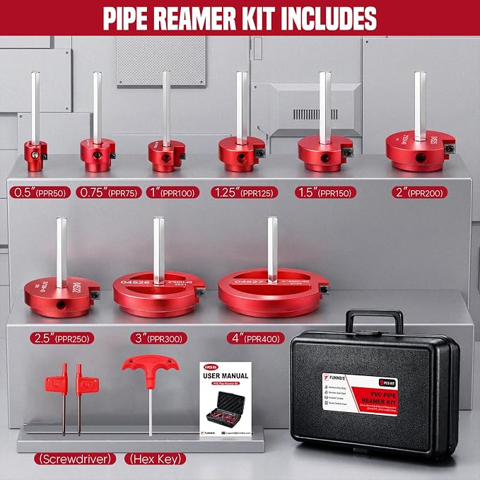 9Pcs PVC Pipe Reamer Kit, Durable Aluminum PVC Fitting Saver | Sch.40 CPVC ABS Lightweight Socket Saver Plumbing Tool Includes 1/2", 3/4", 1", 1-1/4", 1-1/2", 2", 2-1/2", 3", 4",1/2" Drill