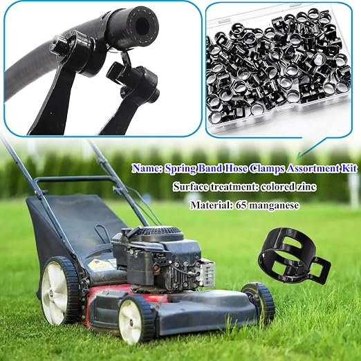 50Pcs 8mm Spring Band Hose Clamps, Black Fuel Line Hose Clamp Low Pressure Air Clip Strap for Silicone Vacuum Hose Fuel Line Clamps